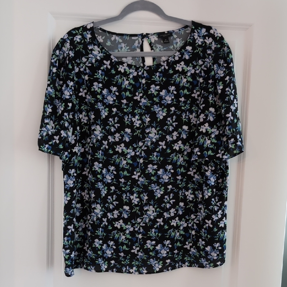 Ann Taylor Factory Boxy 3/4 Sleeve Blouse in Black and Blue